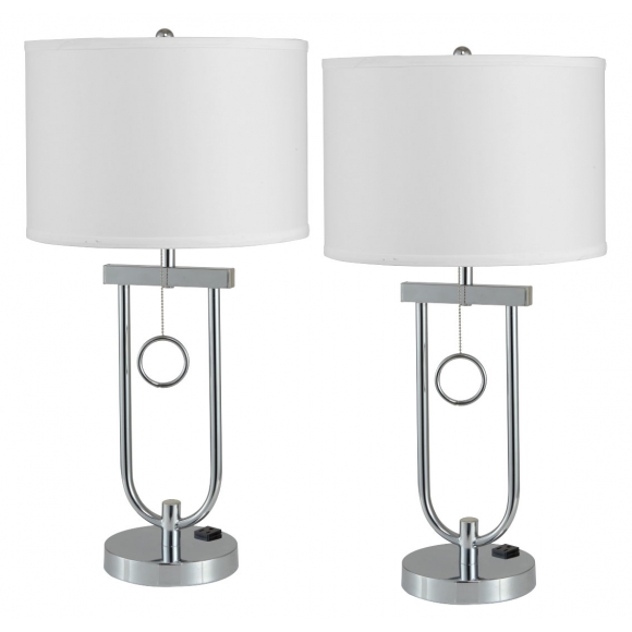 SH Lighting Modern Accent Table Desk Lamp Featuring Large Pull Chain Ring 28.5 Tall Great for Living Room Bedroom or Home Office White Chrome PRODUCT SH Lighting
